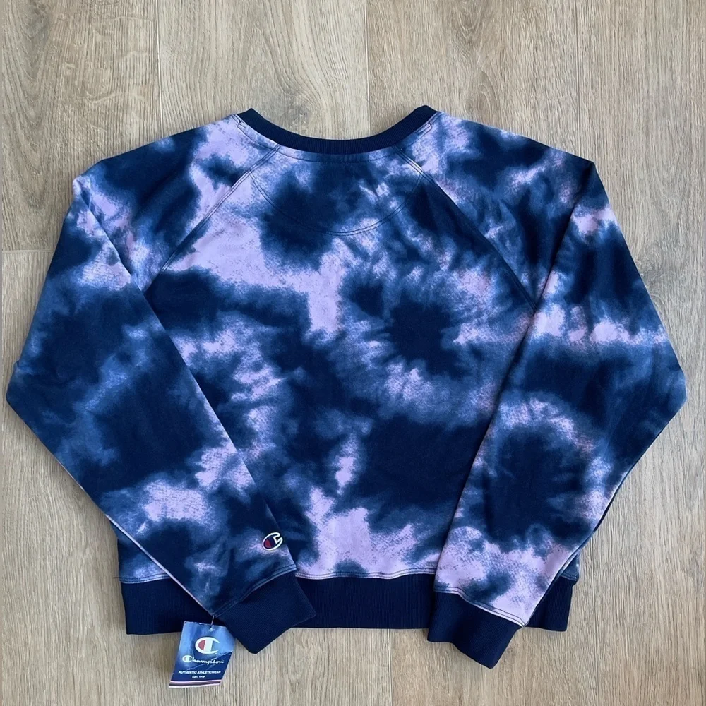 Champion Women’s Campus French Terry Cropped Crewneck Sweatshirt Tie Dye - Picture 2 of 4